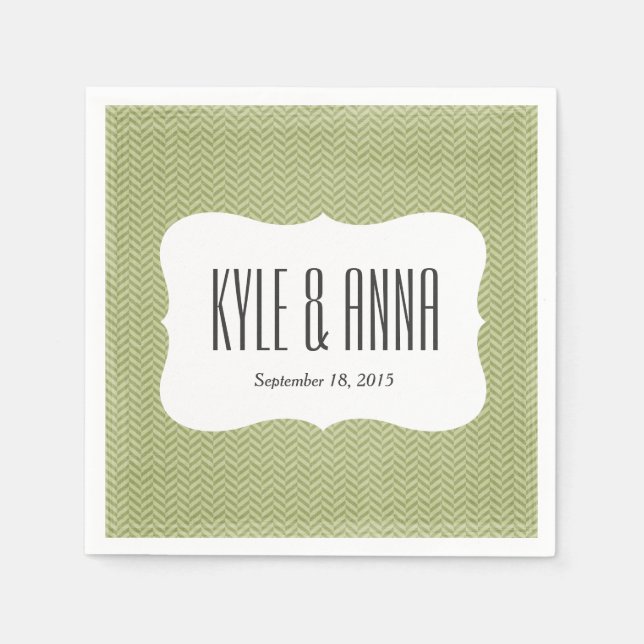 Moss Green Herringbone Chevron Print Napkins (Front)
