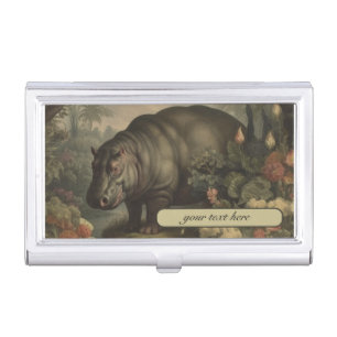 Moss Green Hippo & Wildflower Custom Monogram  Business Card Case