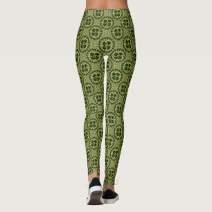 Moss Green Kanji Shamrock Pattern Leggings