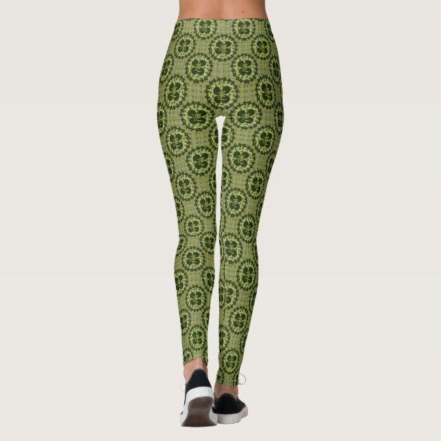 Moss Green Kanji Shamrock Pattern Leggings (Back)