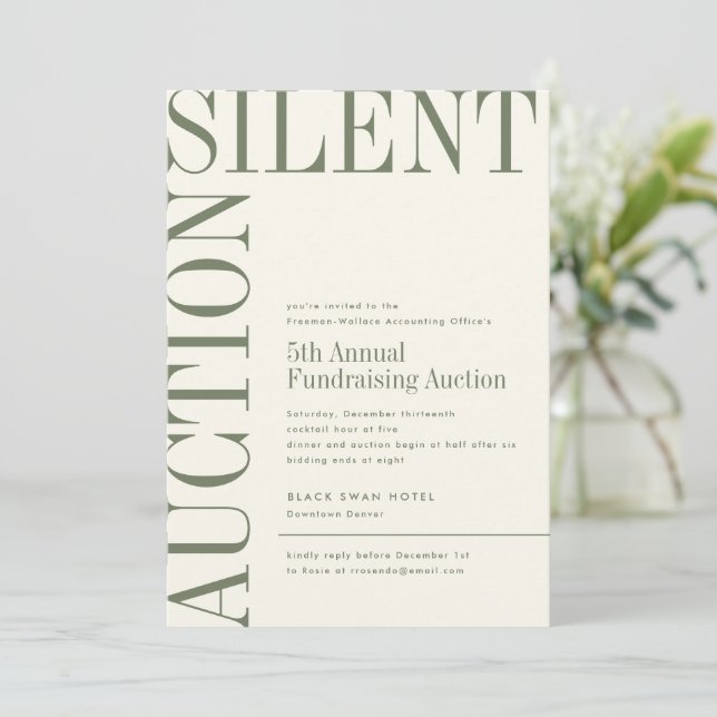 Moss Green Large Text Silent Auction Invitation (Standing Front)