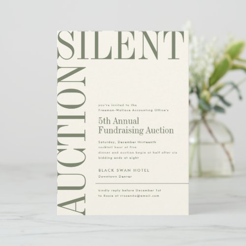 Moss Green Large Text Silent Auction Invitation