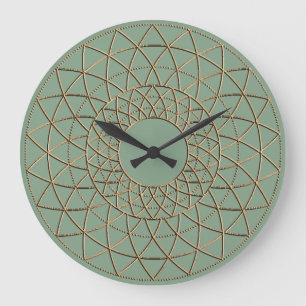 Moss Green Metallic Circle Pattern Large Clock