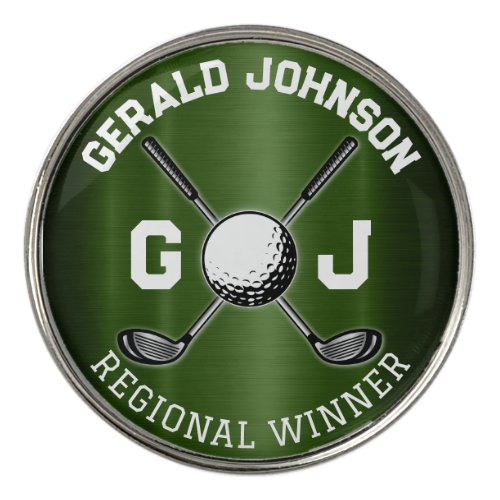 Moss Green Metallic Golf Monogram Design Golf Ball Marker