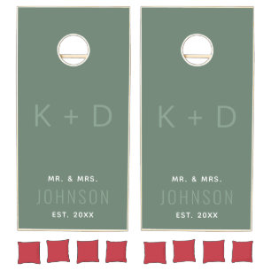 Moss Green Minimalist Monogram Simple Modern Chic Cornhole Set