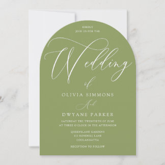 Moss Green Modern Arch Wedding Invitation