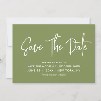 Moss Green Modern Calligraphy Scannable QR Code Save The Date