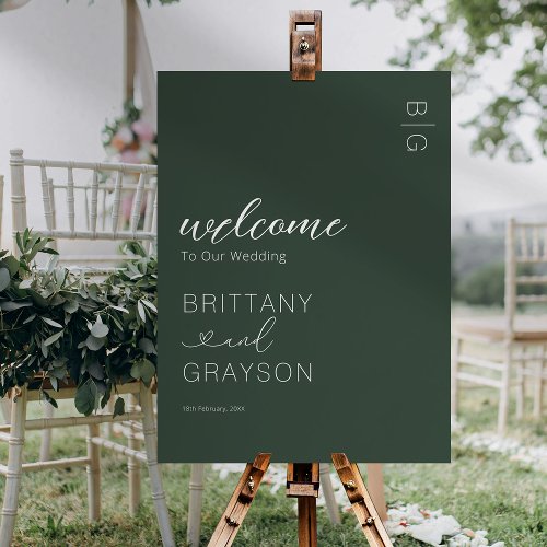 Moss Green Modern Monogram Wedding Welcome Foam Board