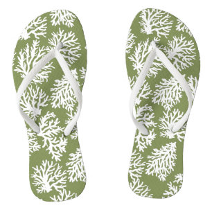 Moss Green Modern White Beach Coral Reefs Flip Flops
