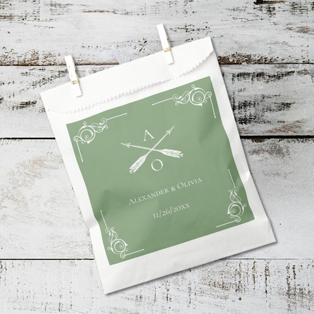 Moss Green Monogram and Arrows Wedding Favor Bag (Moss Green Monogram and Arrows Wedding Favor Bags)
