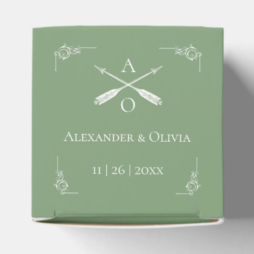 Moss Green Monogram and Arrows Wedding Favor Box