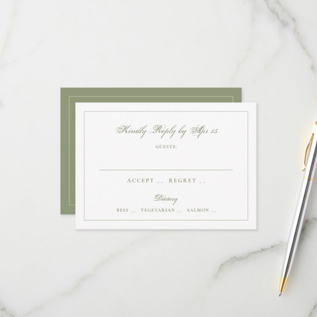 Moss Green Monogram Classic Wedding RSVP Card (Front/Back In Situ)