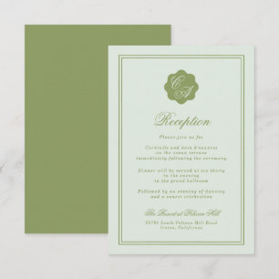 Moss Green Monogram Reception Card
