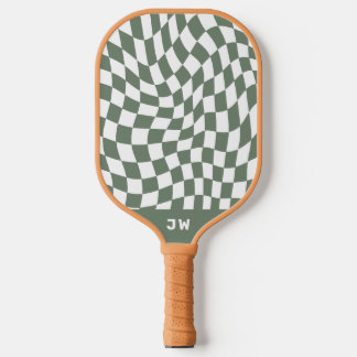 Moss Green Monogram Vintage Wavy Checkered Pickleball Paddle