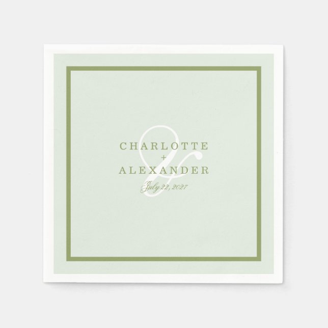 Moss Green Monogram Wedding Napkin (Front)