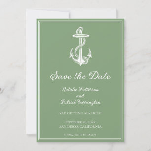 Moss Green Nautical Anchor Save the Date Invite
