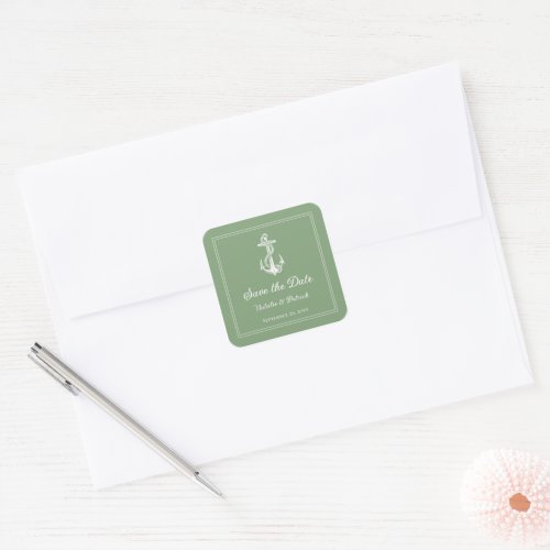 Moss Green Nautical Anchor Save the Date Stickers