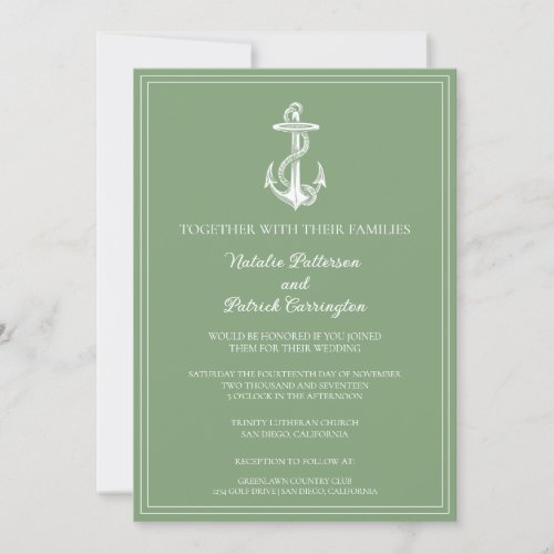 Moss Green Nautical Anchor Wedding Invitation