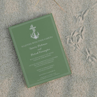 Moss Green Nautical Anchor Wedding Invitation
