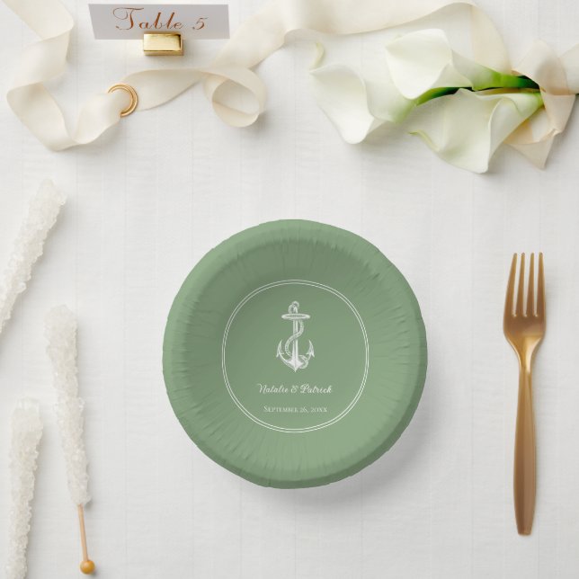 Moss Green Nautical Anchor Wedding Paper Bowls (Wedding)