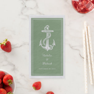 Moss Green Nautical Anchor Wedding Paper Guest Towels