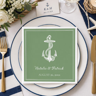 Moss Green Nautical Anchor Wedding Paper Napkins