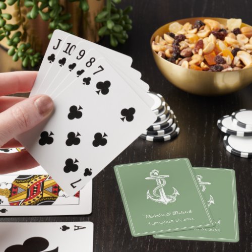 Moss Green Nautical Anchor Wedding Playing Cards