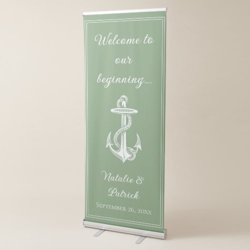 Moss Green Nautical Anchor Wedding Retractable Banner