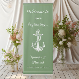 Moss Green Nautical Anchor Wedding Retractable Banner