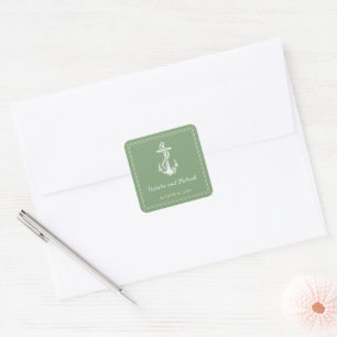 Moss Green Nautical Anchor Wedding Stickers