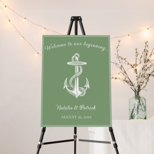 Moss Green Nautical Anchor Wedding Welcome Sign