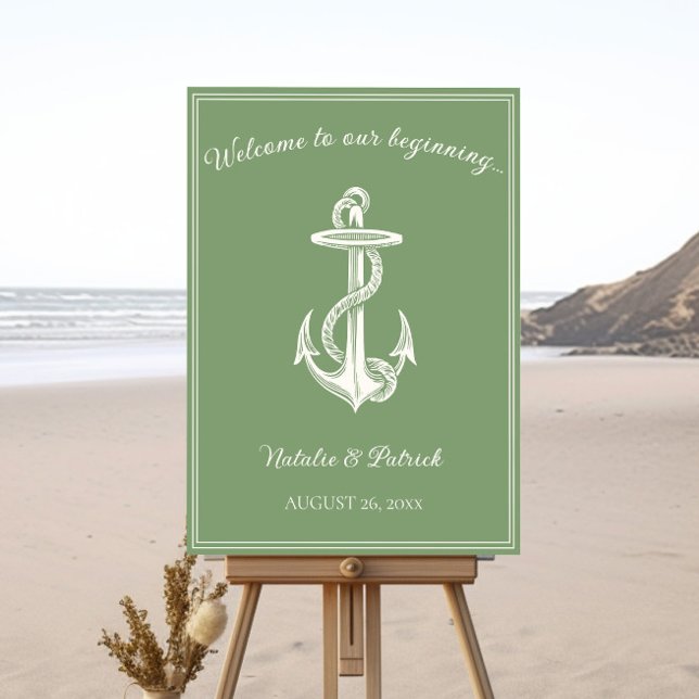 Moss Green Nautical Anchor Wedding Welcome Sign (Moss Green Nautical Anchor Wedding Welcome Sign)