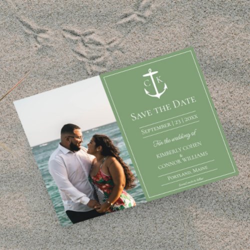 Moss Green Nautical Monogram Photo Save the Date