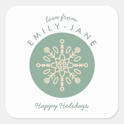 Moss Green Ornamental Christmas Holiday Snowflake Square Sticker