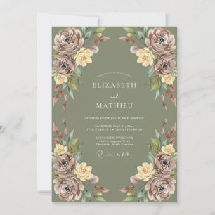 Moss Green Pastoral Floral Wedding Invitation