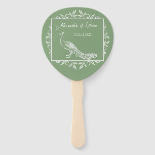 Moss Green Peacock Flourish Wedding Favor Hand Fan