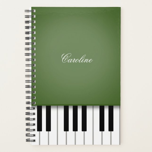 Moss Green Piano Keyboard Personalized Music Planner (Front)
