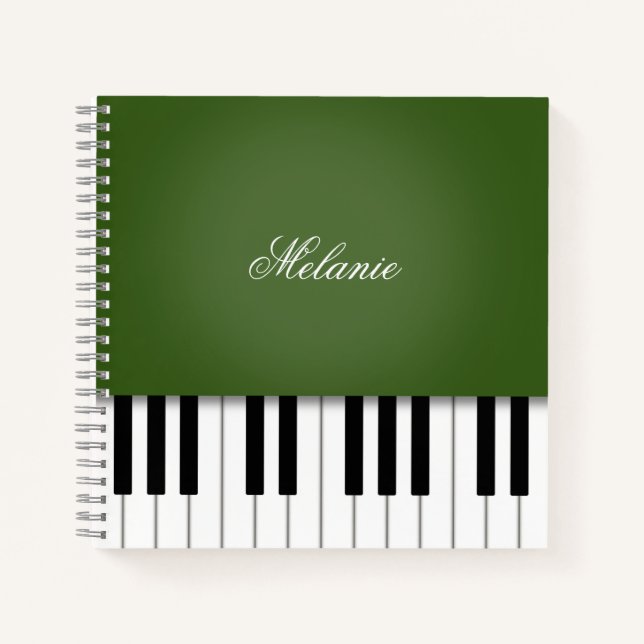 Moss Green Piano Music Keyboard Personalized Notebook (Front)