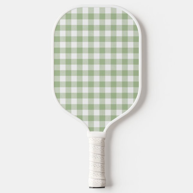 Moss Green Preppy Gingham Pickle Ball  Pickleball Paddle (Front)