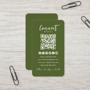 Moss Green QR Code Connect With Us Social Media Business Card