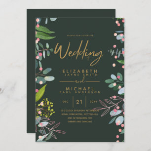 Moss Green  Rose Gold Wedding Invites