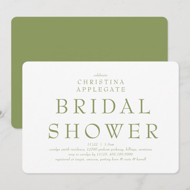 Moss Green Rounded Simplicity  Bridal Shower Invitation (Front/Back)