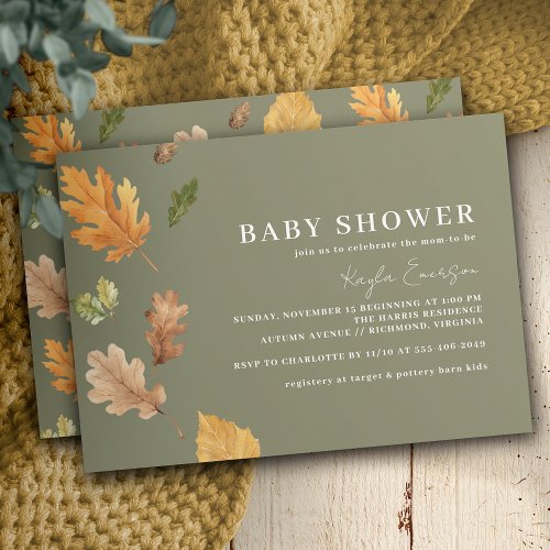 Moss Green  Rustic Forest Theme Fall Baby Shower Invitation