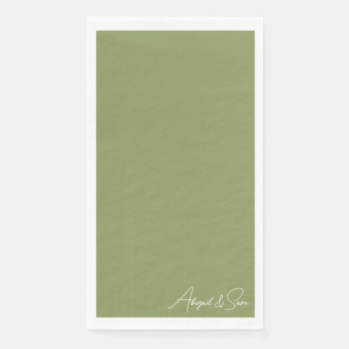 Moss Green Script Names Wedding Paper Guest Towels