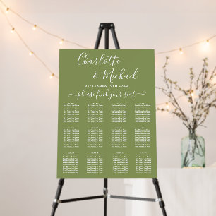 Moss Green Signature Script Wedding Seating Chart Foam Board