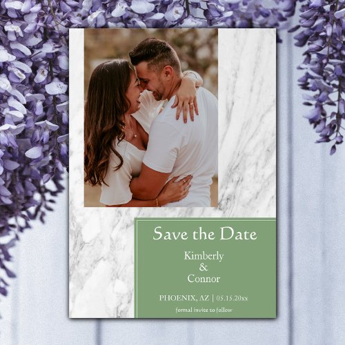 Moss Green Simple Marbled Photo Save The Date