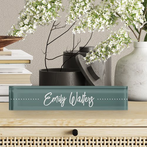 Moss Green Sketched Cursive Script Desk Name Plate