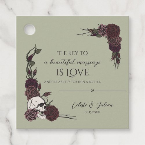 Moss Green Skull Bottle Opener Wedding Favor Tag