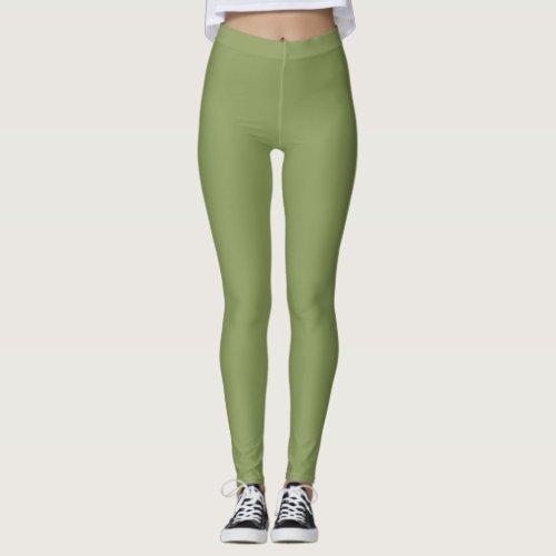 Moss Green Solid Color Leggings