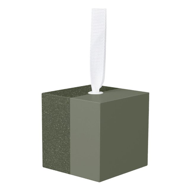 Moss Green Split Texture Cube Ornament – Customize (Front Angled)